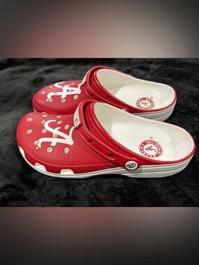 Alabama CROCS Red and White Team Logo Slip-On Clogs